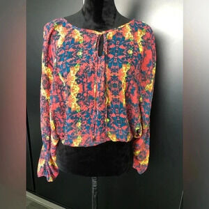 Princess Vera Wang Sheer,cropped,scoop keyhole neck,Boho Peasant,balloon sleeve